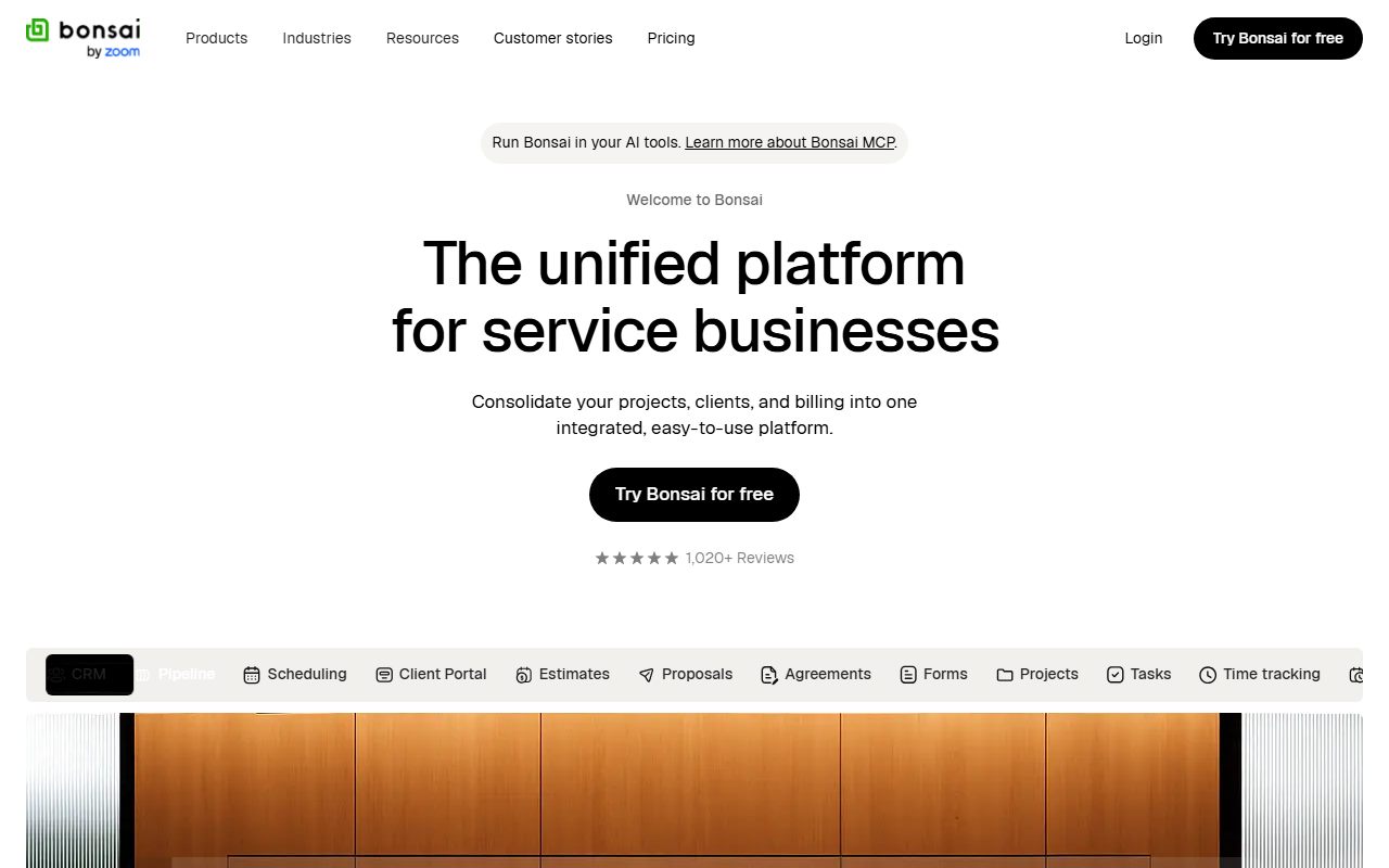 Bonsai's public homepage, captured automatically on October 11, 2026. Not a logged-in account; the page may have changed since.
