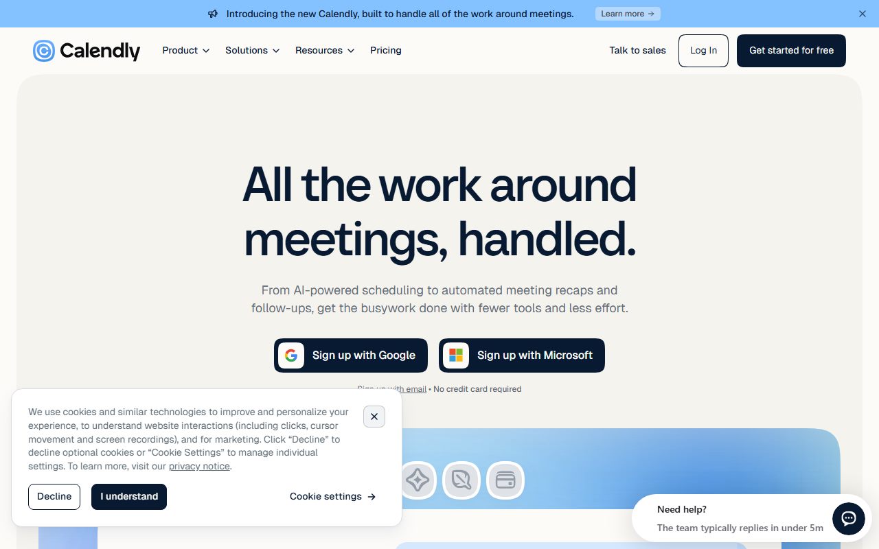 Calendly's public homepage, captured automatically on October 14, 2026. Not a logged-in account; the page may have changed since.