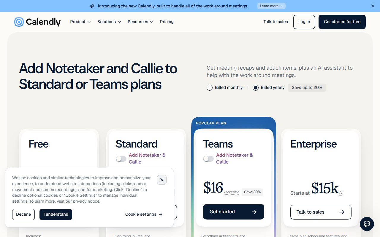 Calendly's pricing page as captured on October 14, 2026. Prices and tier contents change; the live page is the source of truth.